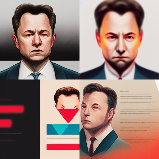 Four very low-quality AI-generated images of what sort of looks like Elon Musk.